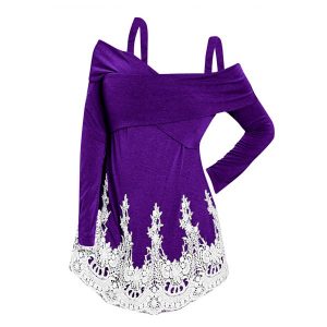 Plus Size Front Criss Cross Applique T-shirt - Purple Flower