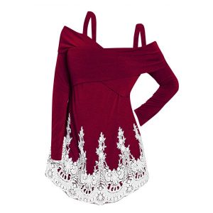 Plus Size Front Criss Cross Applique T-shirt - Red Wine