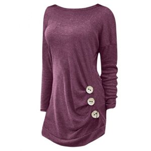 Side Button Detail Plus Size Long Sleeve T-shirt - Viola Purple