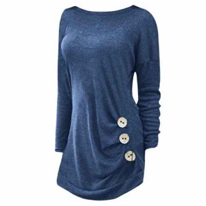 Side Button Detail Plus Size Long Sleeve T-shirt - Blue