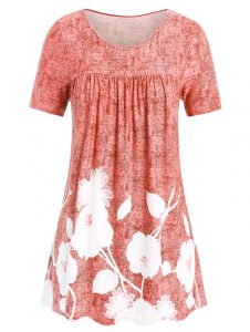 Plus Size Floral Print Flare T Shirt - Light Coral