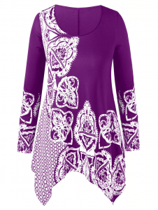 Asymmetrical Printed Plus Size T-shirt - Purple Amethyst