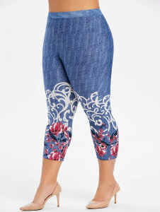 Plus Size Space Dye Capri Leggings - Denim Dark Blue