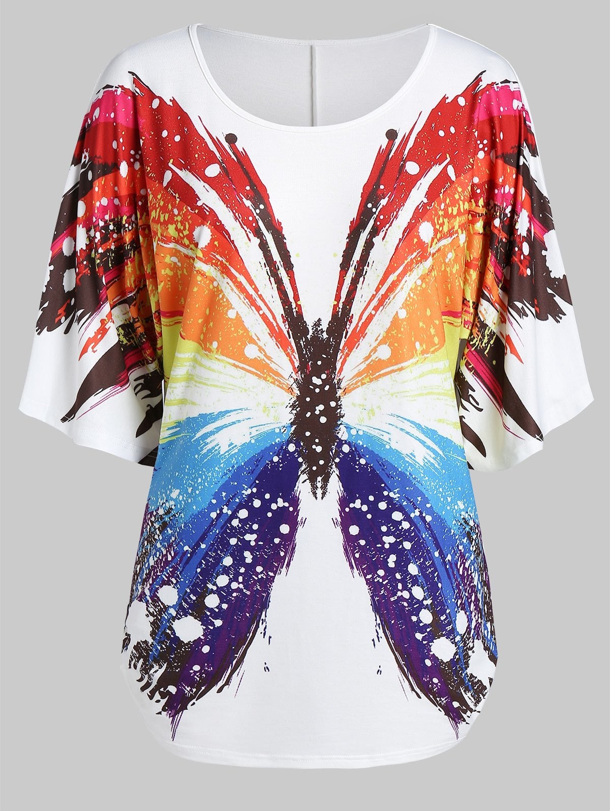 Plus Size Butterfly Print Half Sleeve Tunic T Shirt - White - Big and ...